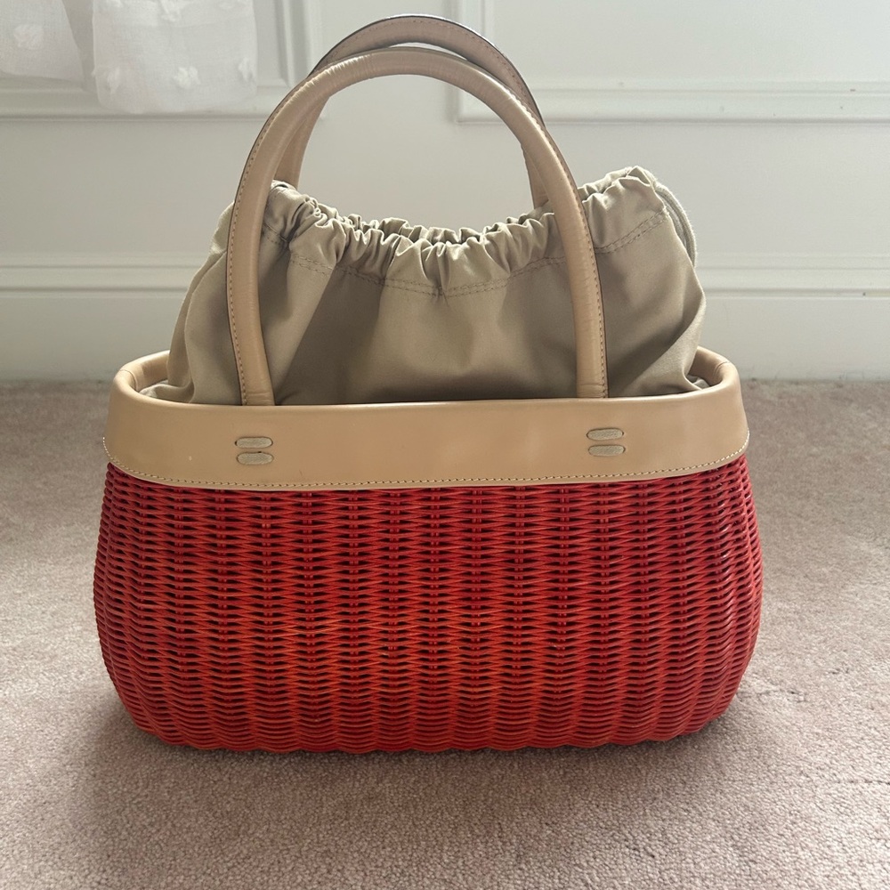 Red and Tan Woven Women's Bag